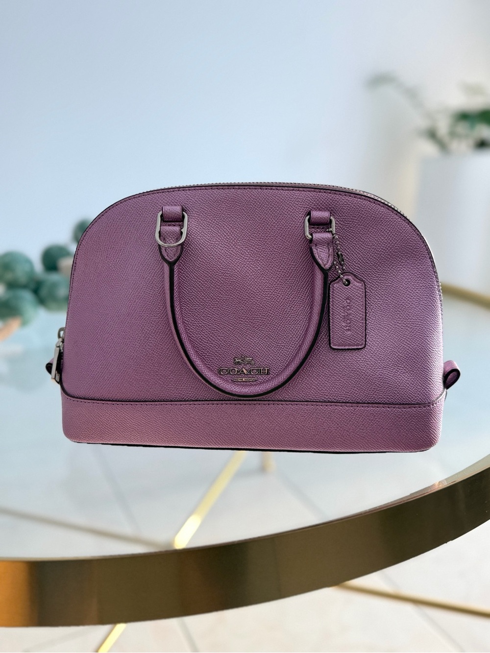 COACH Purple Pebbled Leather Dome Satchel